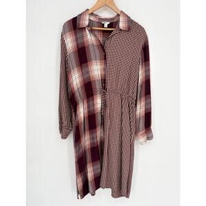 Cato Red Cream Plaid Gingham Tie Waist Long Sleeve Shirt Dress Size XL